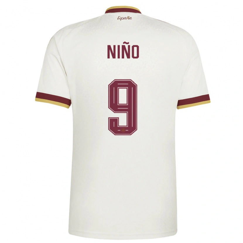 Danxen Men Spain Adrián Niño #9 Off-White Burgundy Away Jersey 26-28 T-Shirt