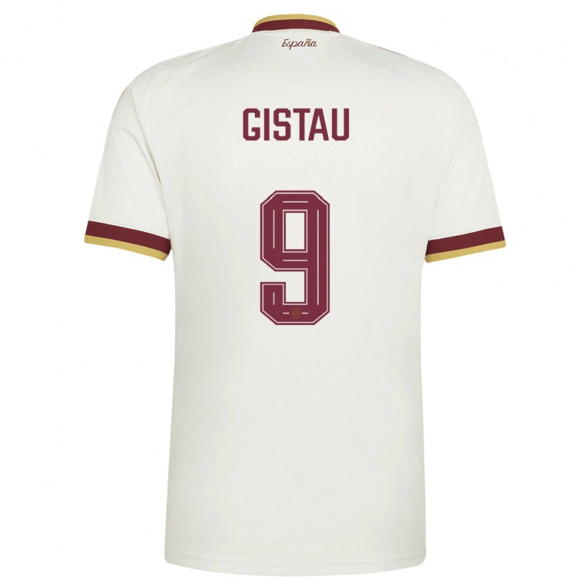 Danxen Men Spain Òscar Gistau #9 Off-White Burgundy Away Jersey 26-28 T-Shirt