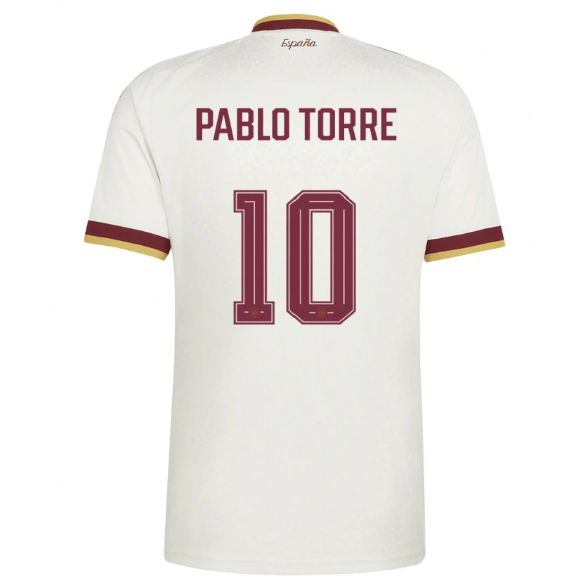 Danxen Men Spain Pablo Torre #10 Off-White Burgundy Away Jersey 26-28 T-Shirt