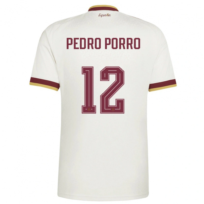 Danxen Men Spain Pedro Porro #12 Off-White Burgundy Away Jersey 26-28 T-Shirt