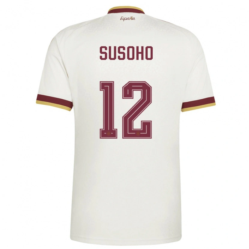 Danxen Men Spain Mahamadou Susoho #12 Off-White Burgundy Away Jersey 26-28 T-Shirt