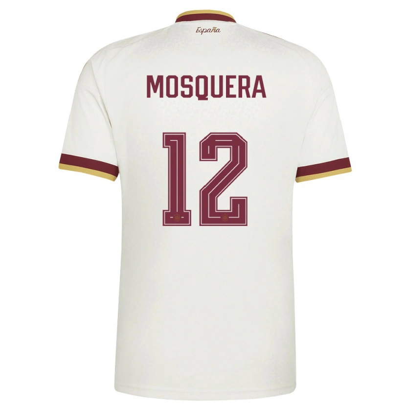 Danxen Men Spain Cristian Mosquera #12 Off-White Burgundy Away Jersey 26-28 T-Shirt