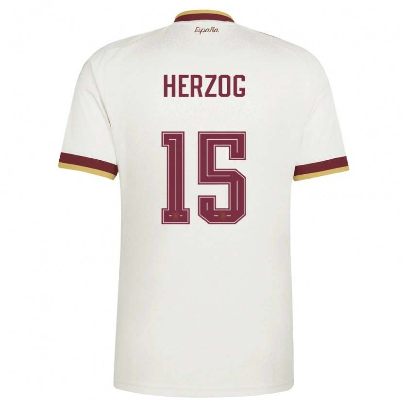 Danxen Men Spain Juanma Herzog #15 Off-White Burgundy Away Jersey 26-28 T-Shirt