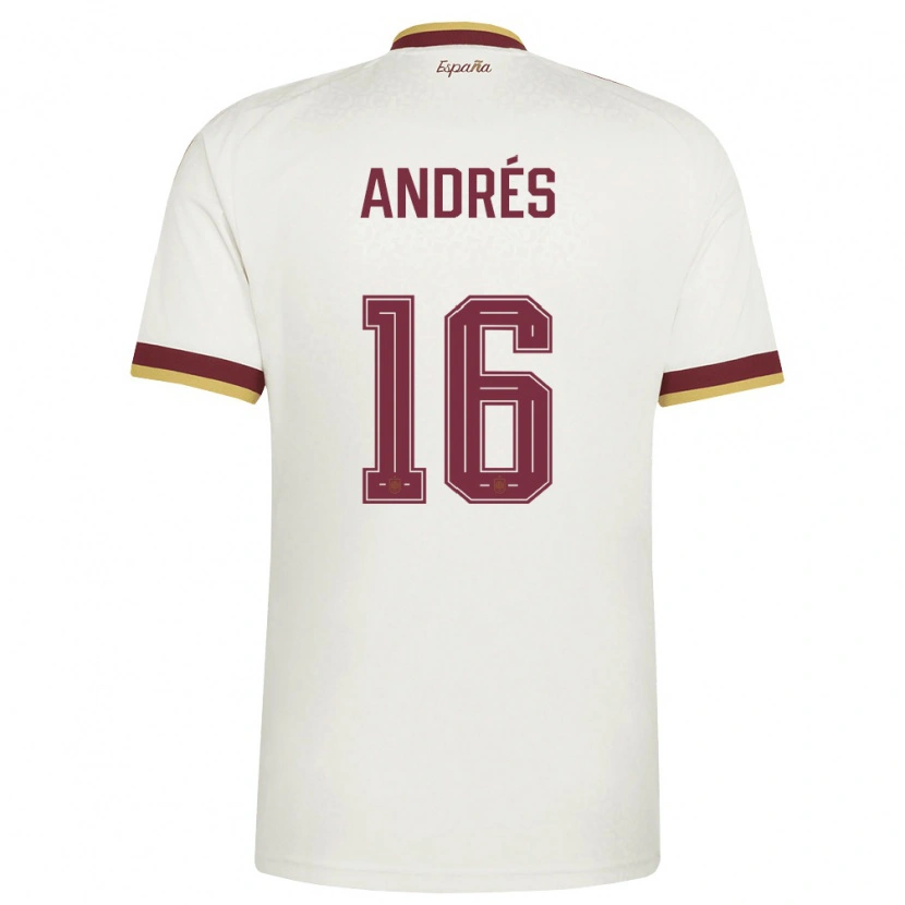 Danxen Men Spain Chema Andrés #16 Off-White Burgundy Away Jersey 26-28 T-Shirt