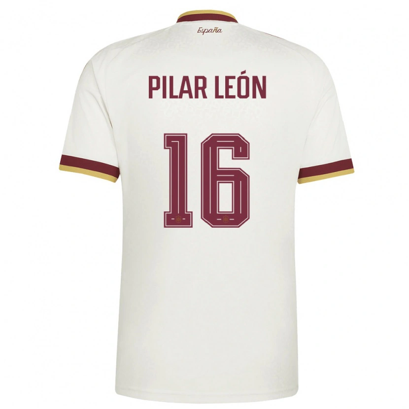 Danxen Men Spain Maria Pilar Leon #16 Off-White Burgundy Away Jersey 26-28 T-Shirt