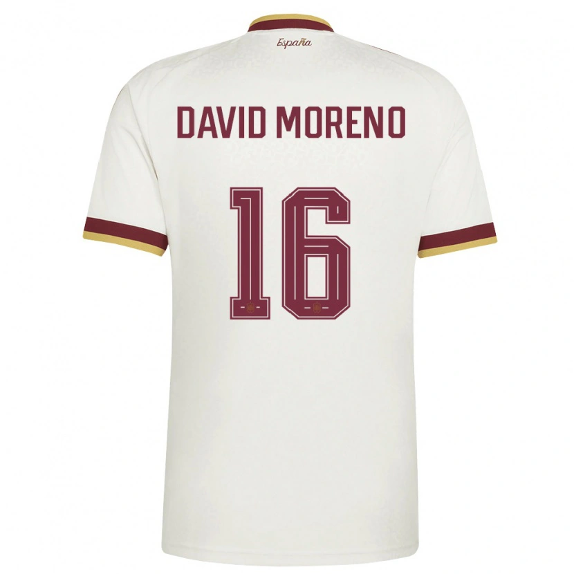 Danxen Men Spain Antonio David Moreno #16 Off-White Burgundy Away Jersey 26-28 T-Shirt