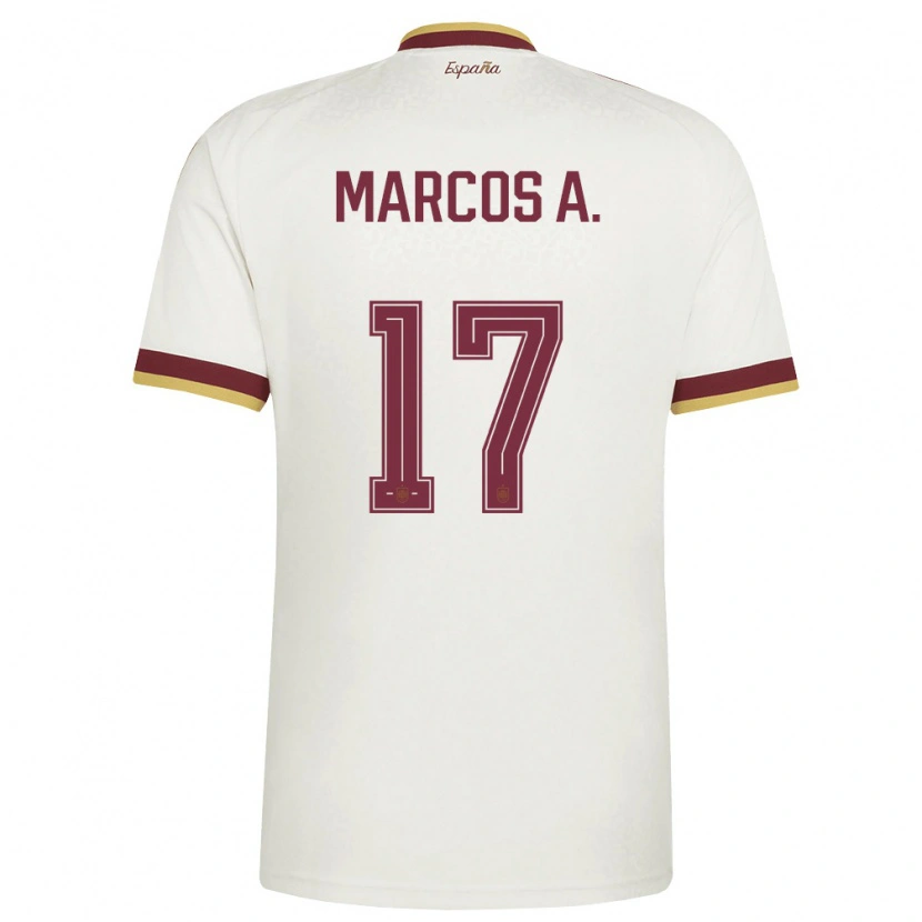 Danxen Men Spain Marcos Alonso #17 Off-White Burgundy Away Jersey 26-28 T-Shirt
