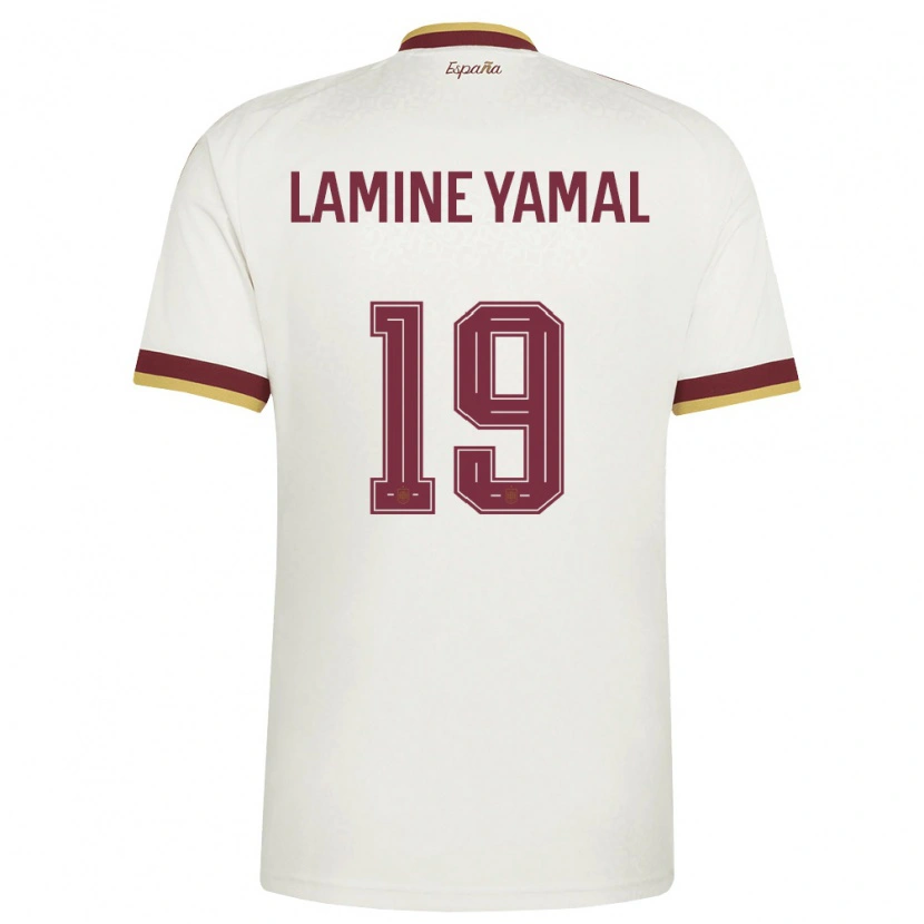 Danxen Men Spain Lamine Yamal #19 Off-White Burgundy Away Jersey 26-28 T-Shirt