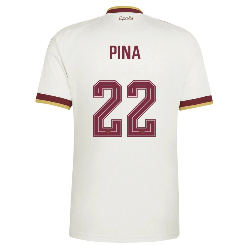 Danxen Men Spain Claudia Pina #22 Off-White Burgundy Away Jersey 26-28 T-Shirt