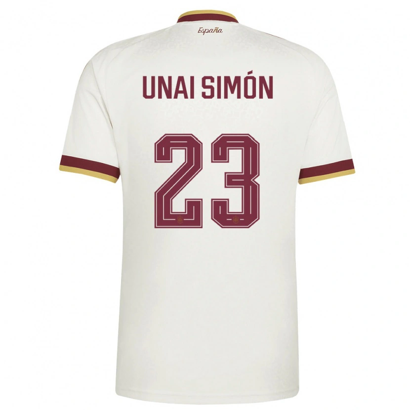 Danxen Men Spain Unai Simón #23 Off-White Burgundy Away Jersey 26-28 T-Shirt