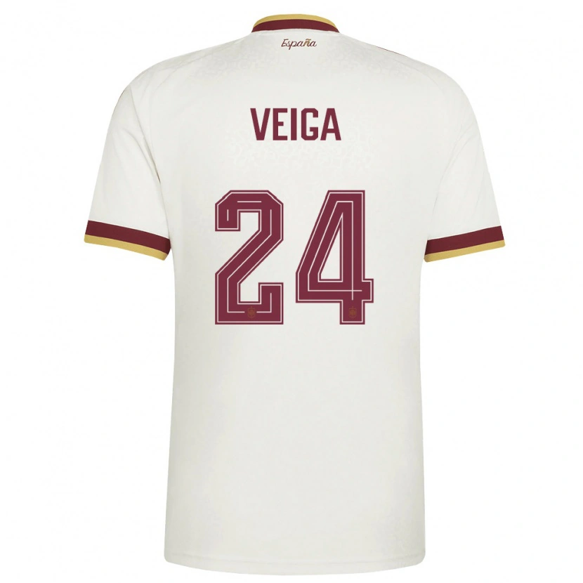 Danxen Men Spain Gabri Veiga #24 Off-White Burgundy Away Jersey 26-28 T-Shirt