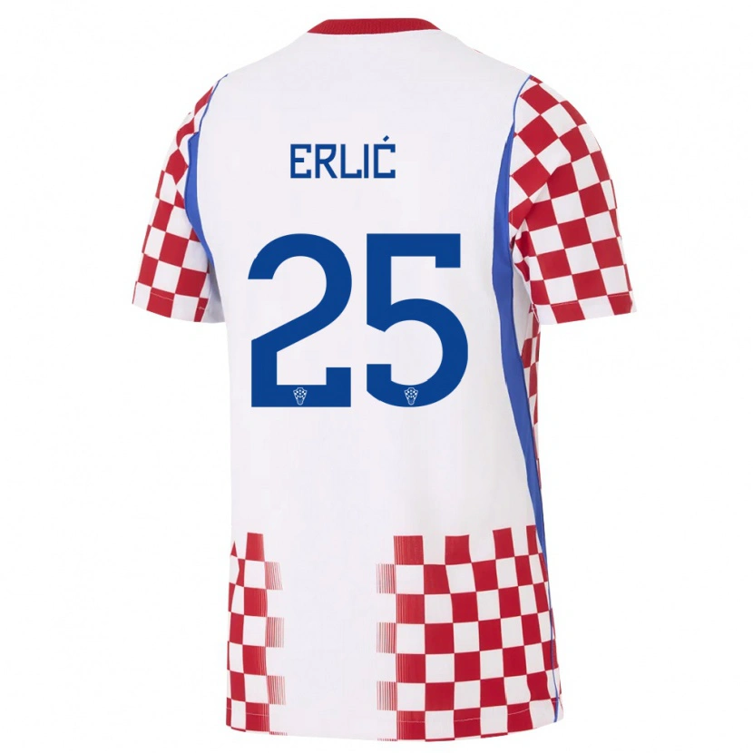 Danxen Women Croatia Martin Erlić #25 White Red Blue Home Jersey 26-28 T-Shirt