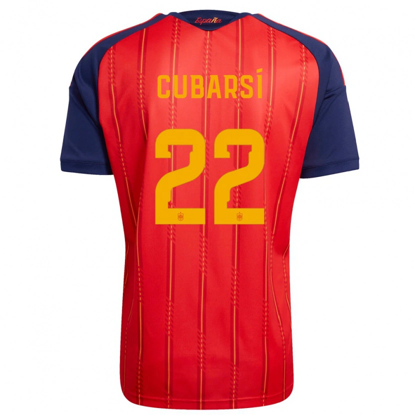 Danxen Women Spain Pau Cubarsí #22 Red Navy Yellow Home Jersey 26-28 T-Shirt