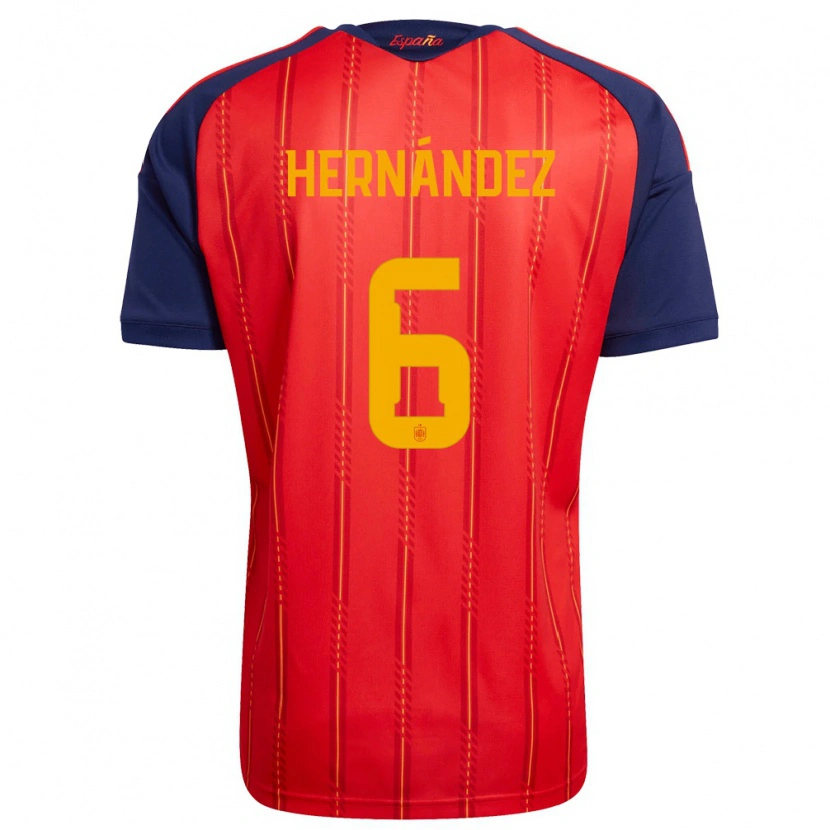 Danxen Women Spain Gerard Hernandez #6 Red Navy Yellow Home Jersey 26-28 T-Shirt