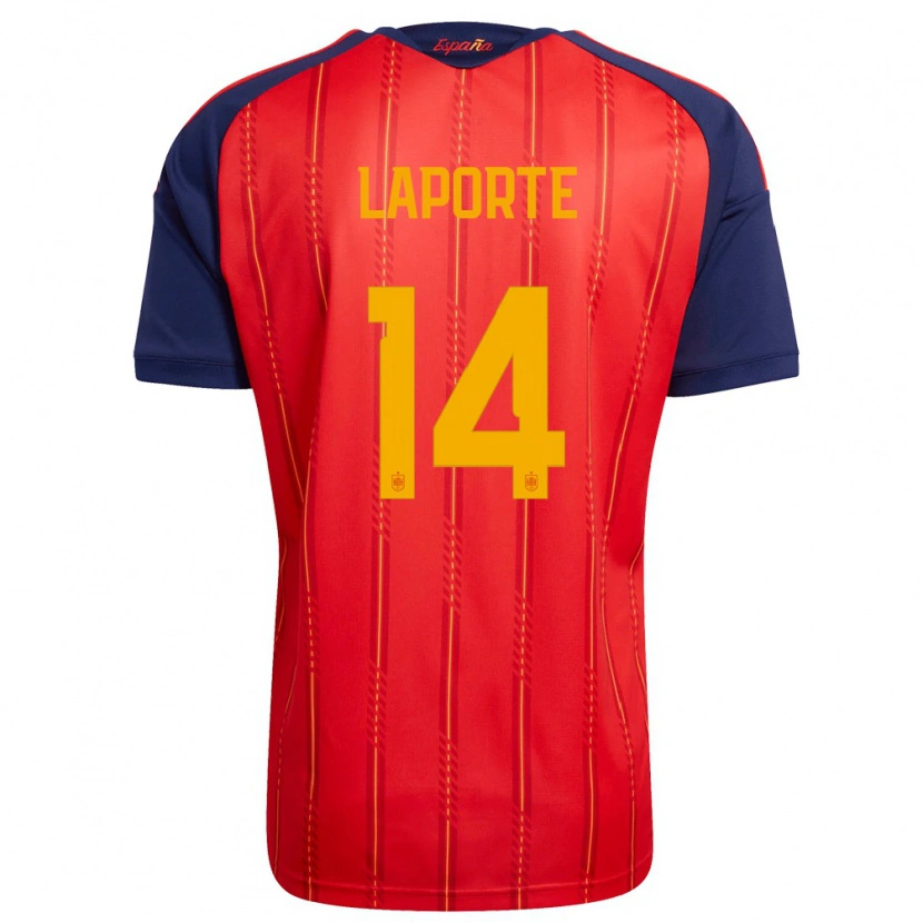 Danxen Women Spain Aymeric Laporte #14 Red Navy Yellow Home Jersey 26-28 T-Shirt