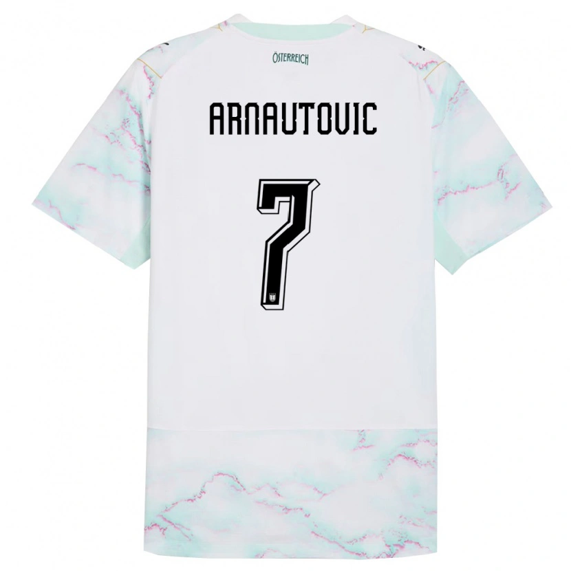 Danxen Women Austria Marko Arnautovic #7 White Green Gold Away Jersey 26-28 T-Shirt