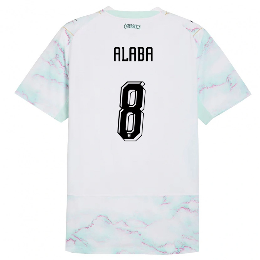Danxen Women Austria David Alaba #8 White Green Gold Away Jersey 26-28 T-Shirt