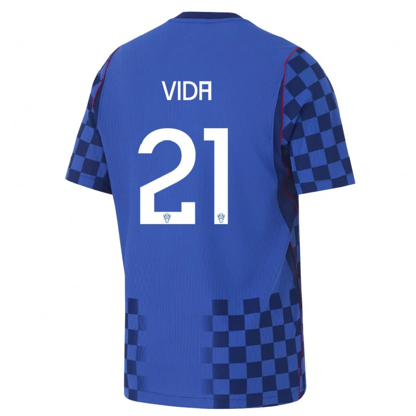 Danxen Women Croatia Domagoj Vida #21 Blue Navy Red Away Jersey 26-28 T-Shirt
