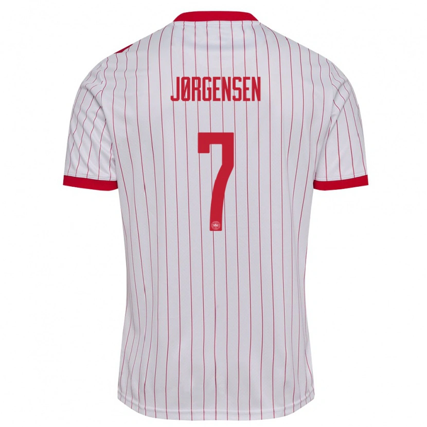 Danxen Women Denmark Lukas Jørgensen #7 White Red Away Jersey 26-28 T-Shirt