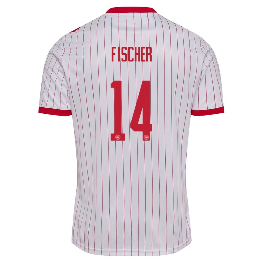 Danxen Women Denmark Mikkel Fischer #14 White Red Away Jersey 26-28 T-Shirt