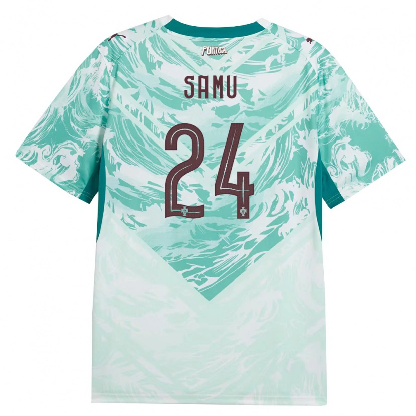 Danxen Women Portugal Samú Costa #24 Sky Blue White Green Away Jersey 26-28 T-Shirt