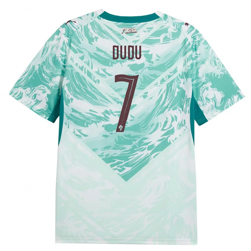 Danxen Women Portugal Dudu #7 Sky Blue White Green Away Jersey 26-28 T-Shirt