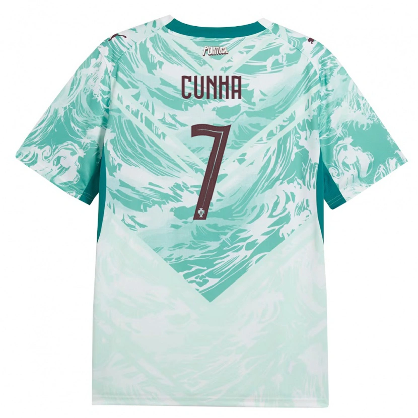 Danxen Women Portugal Duarte Cunha #7 Sky Blue White Green Away Jersey 26-28 T-Shirt