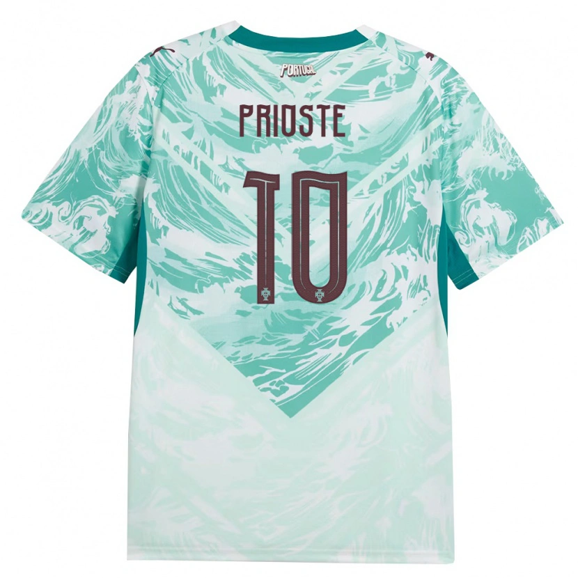 Danxen Women Portugal Diogo Prioste #10 Sky Blue White Green Away Jersey 26-28 T-Shirt