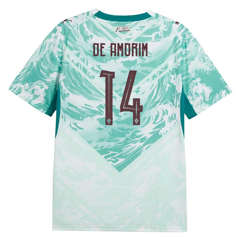 Danxen Women Portugal Mathias De Amorim #14 Sky Blue White Green Away Jersey 26-28 T-Shirt