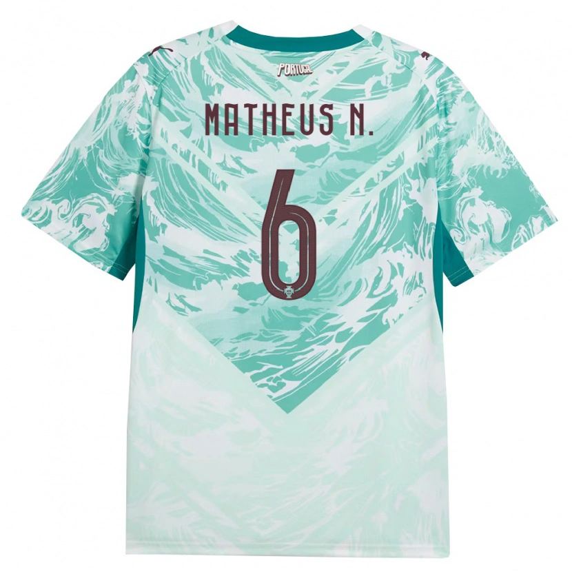 Danxen Women Portugal Matheus Nunes #6 Sky Blue White Green Away Jersey 26-28 T-Shirt