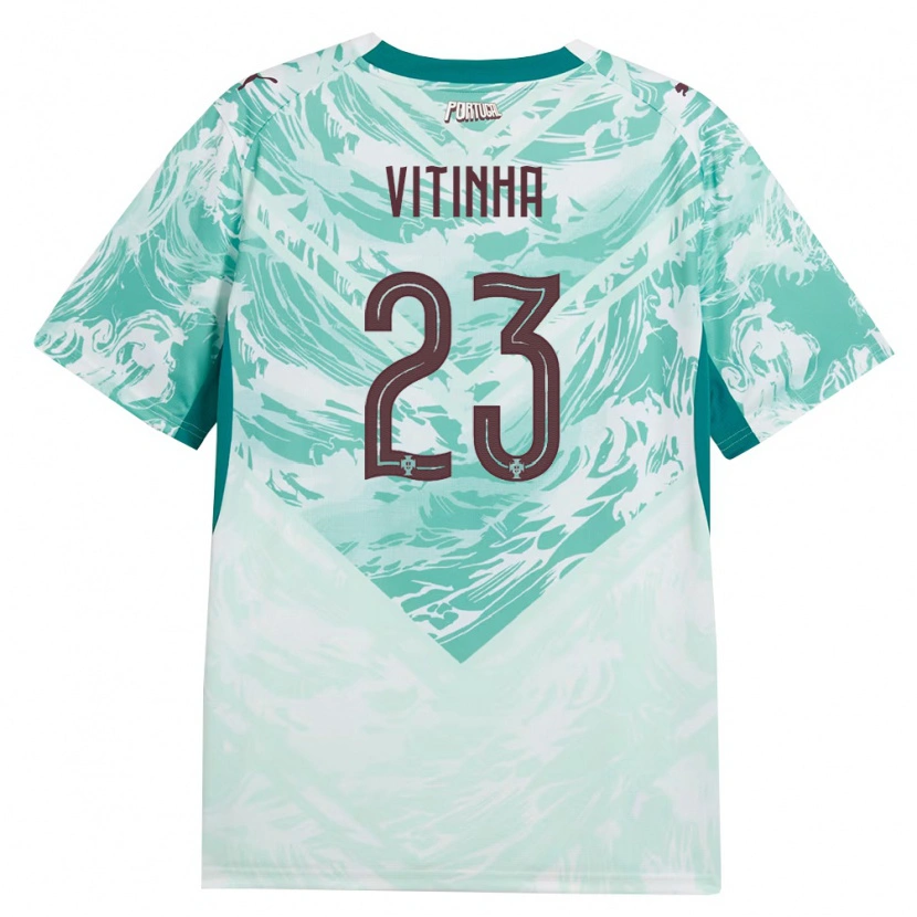 Danxen Women Portugal Vitinha #23 Sky Blue White Green Away Jersey 26-28 T-Shirt