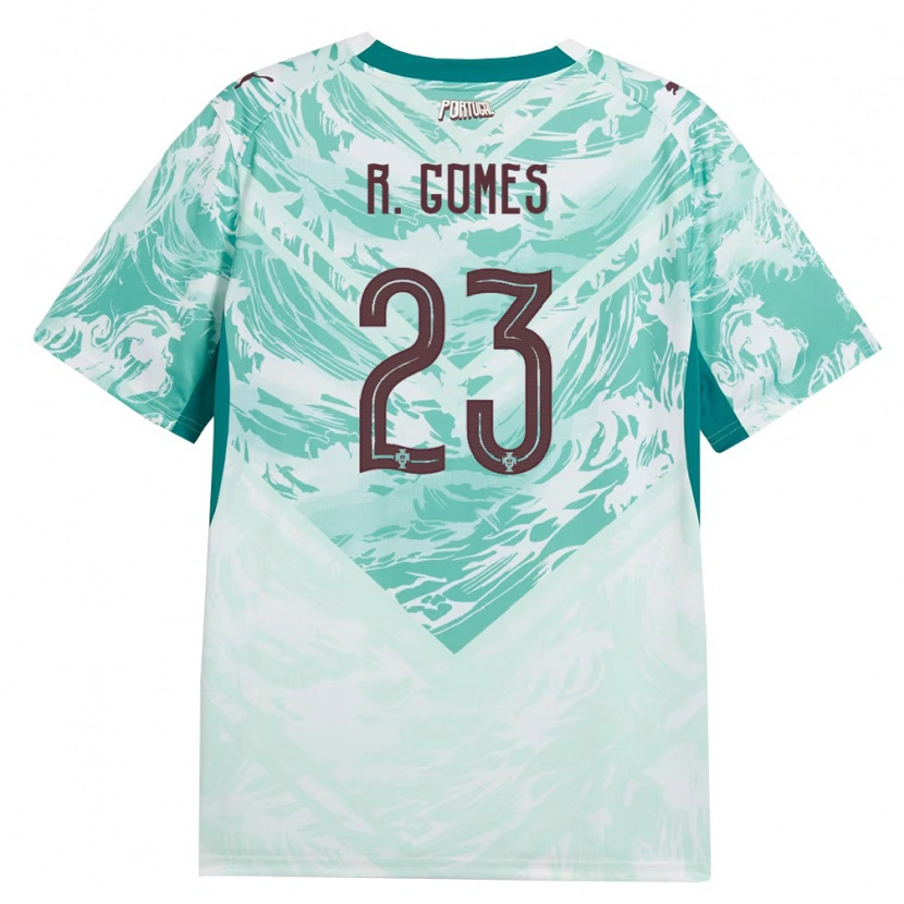 Danxen Women Portugal Rodrigo Gomes #23 Sky Blue White Green Away Jersey 26-28 T-Shirt