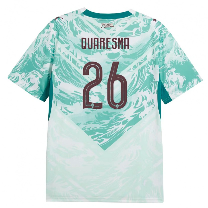 Danxen Women Portugal Eduardo Quaresma #26 Sky Blue White Green Away Jersey 26-28 T-Shirt