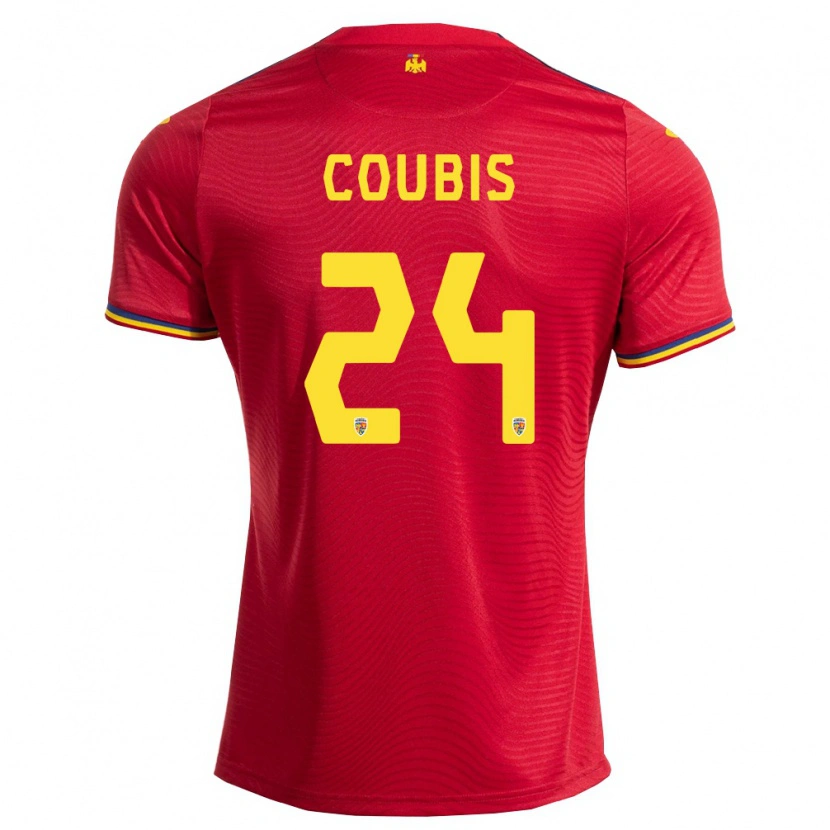 Danxen Women Romania Andrei Coubiș #24 Red Navy Yellow Away Jersey 26-28 T-Shirt