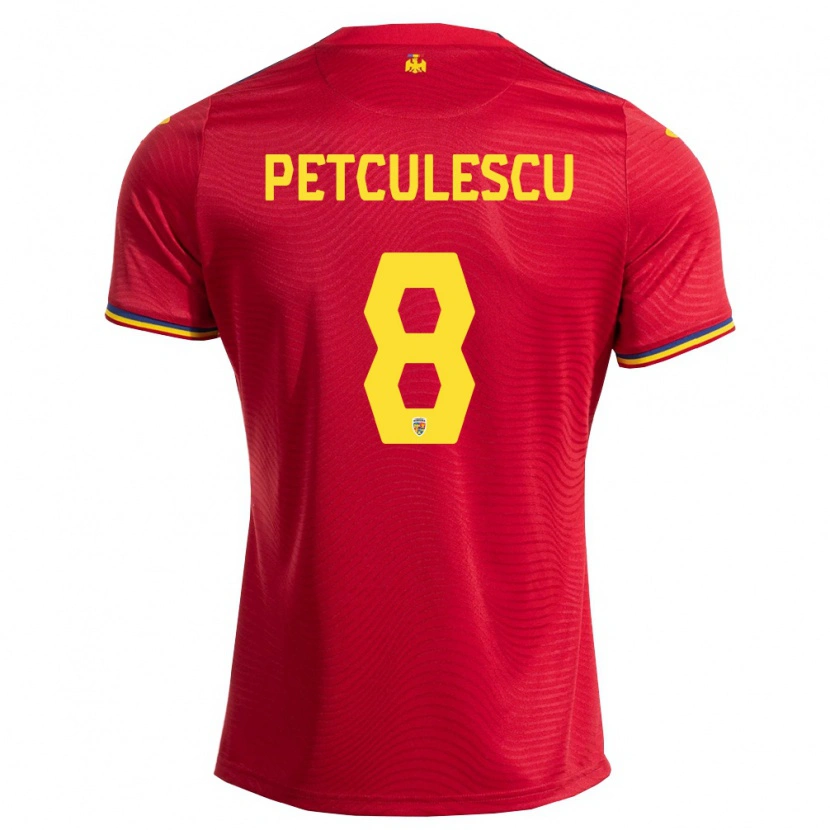 Danxen Women Romania Robert Petculescu #8 Red Navy Yellow Away Jersey 26-28 T-Shirt