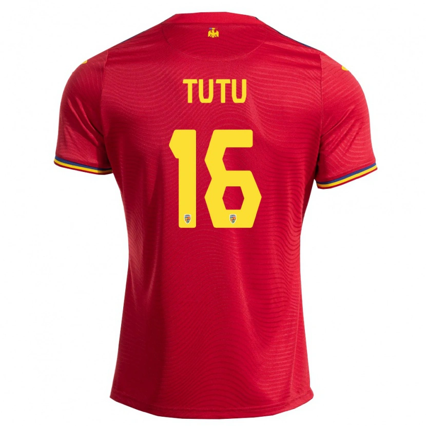 Danxen Women Romania Mark Țuțu #16 Red Navy Yellow Away Jersey 26-28 T-Shirt