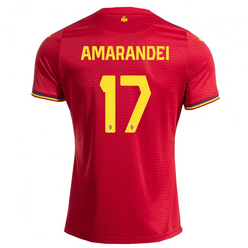 Danxen Women Romania Ștefan Amarandei #17 Red Navy Yellow Away Jersey 26-28 T-Shirt
