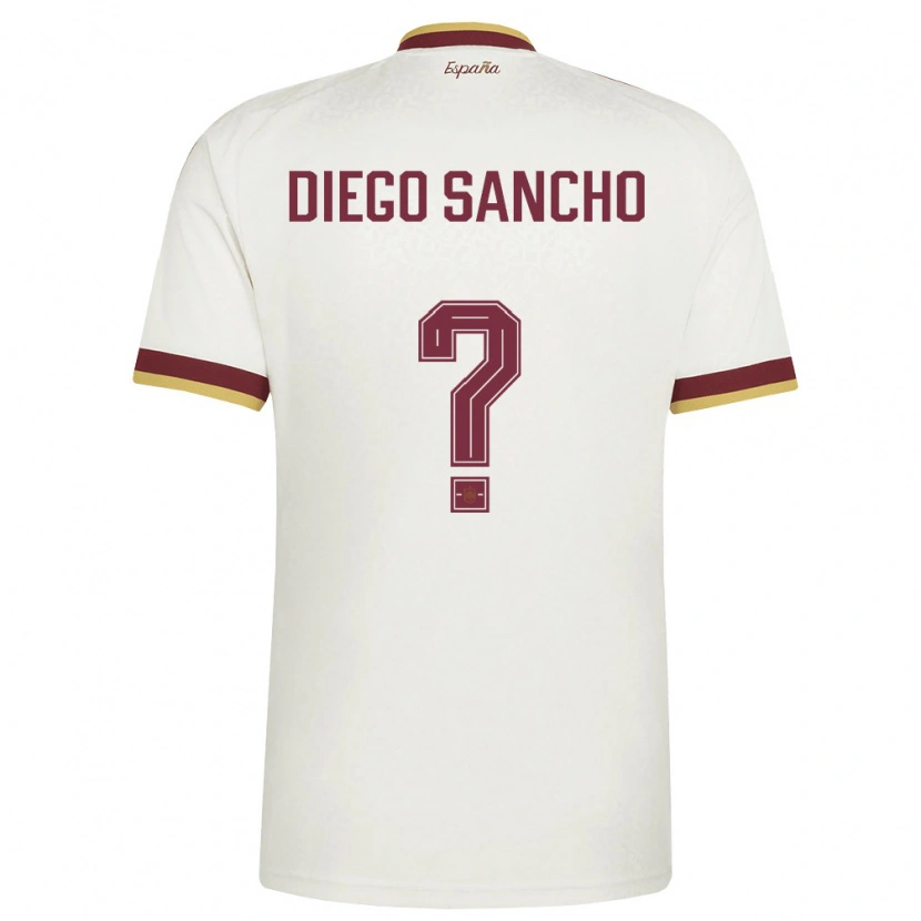 Danxen Women Spain Diego Sancho #0 Off-White Burgundy Away Jersey 26-28 T-Shirt