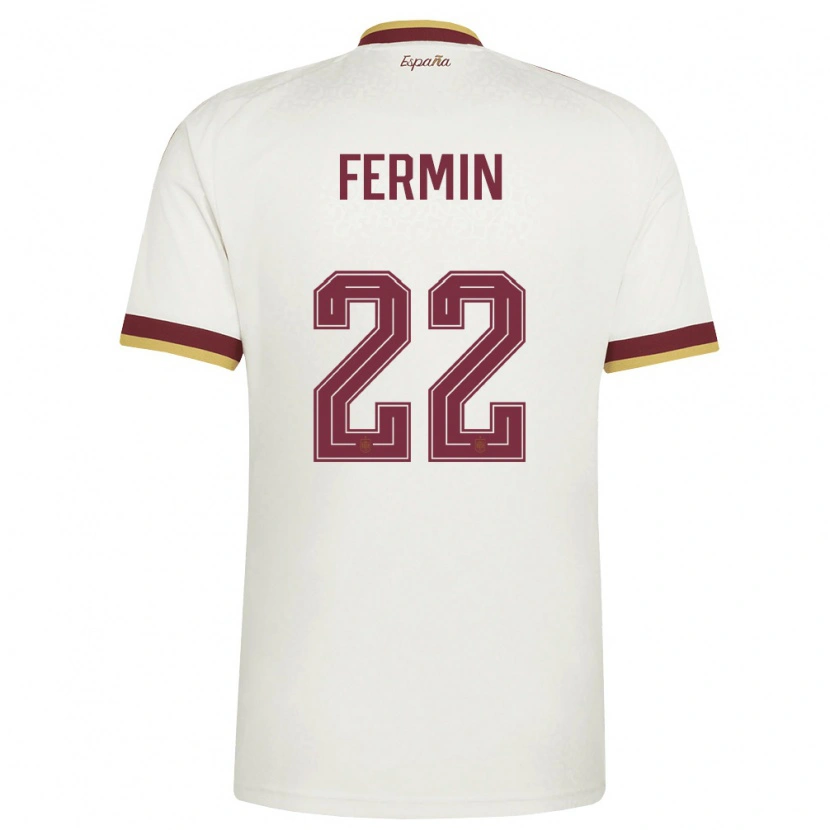 Danxen Women Spain Fermín López #22 Off-White Burgundy Away Jersey 26-28 T-Shirt