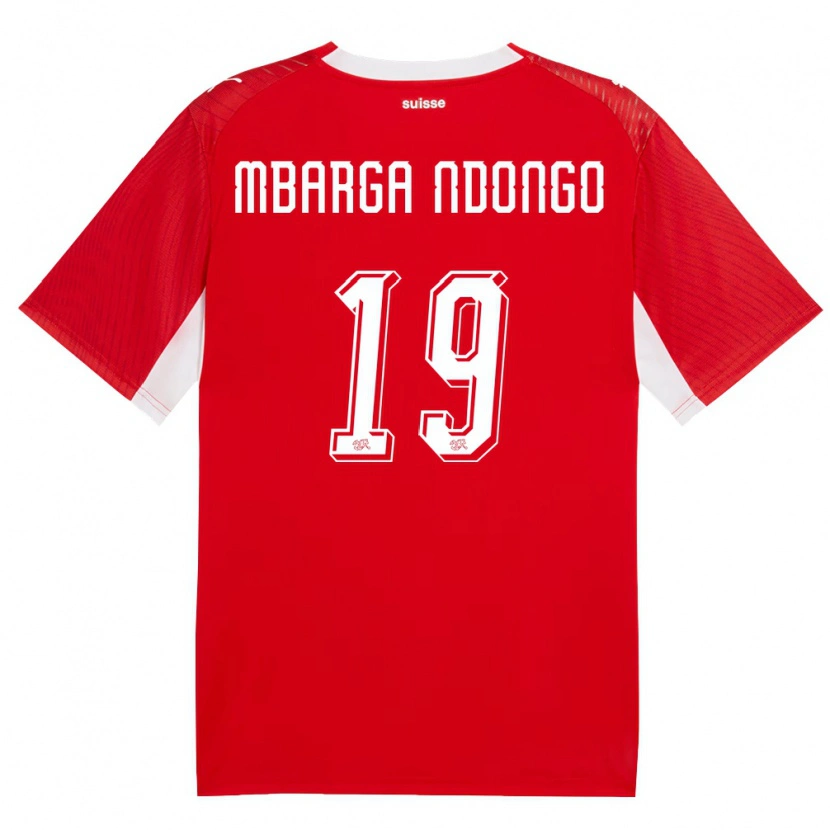 Danxen Kid Switzerland Ernest Mbarga Ndongo #19 Red White Home Jersey 26-28 T-Shirt