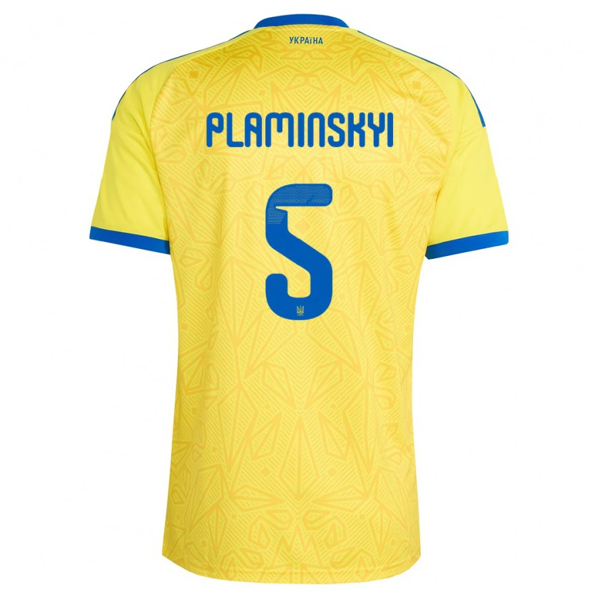 Danxen Kid Ukraine Denys Plaminskyi #5 Yellow Blue Home Jersey 26-28 T-Shirt