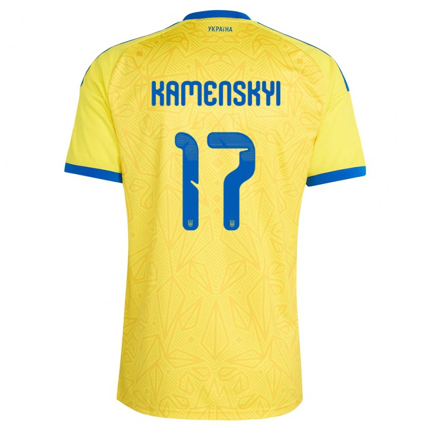 Danxen Kid Ukraine Oleksandr Kamenskyi #17 Yellow Blue Home Jersey 26-28 T-Shirt