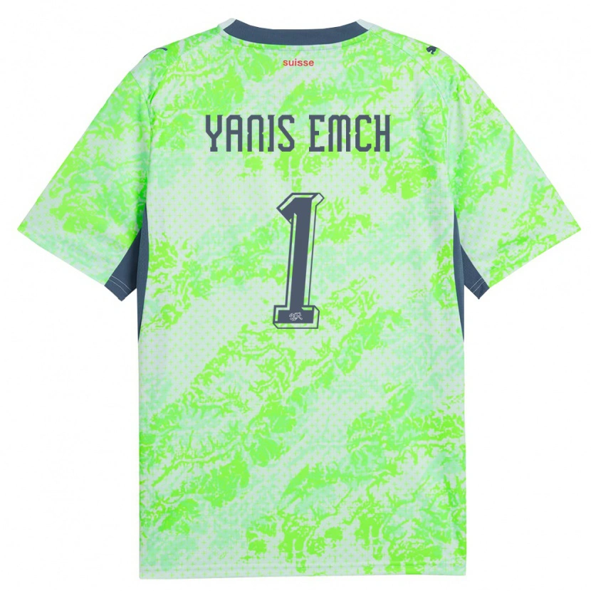 Danxen Kid Switzerland Yanis Emch #1 Green Navy Away Jersey 26-28 T-Shirt