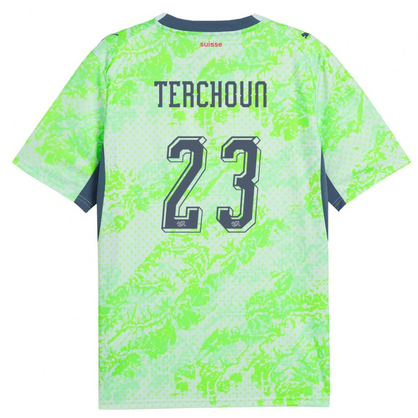 Danxen Kid Switzerland Meriame Terchoun #23 Green Navy Away Jersey 26-28 T-Shirt