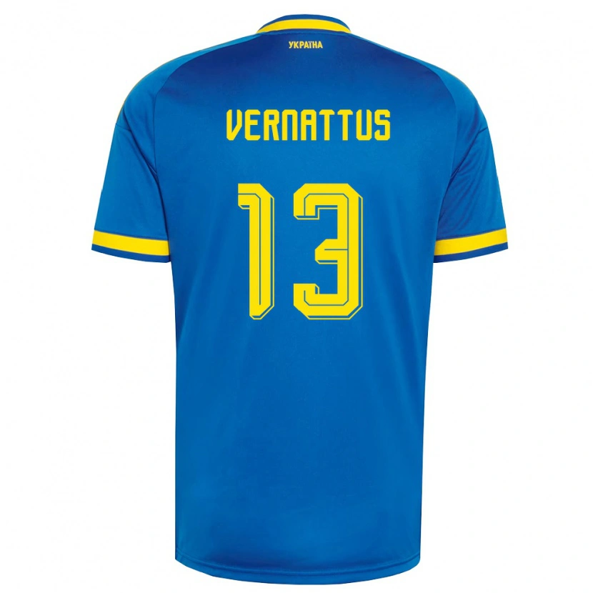 Danxen Kid Ukraine Daniel Vernattus #13 Blue Yellow Navy Away Jersey 26-28 T-Shirt