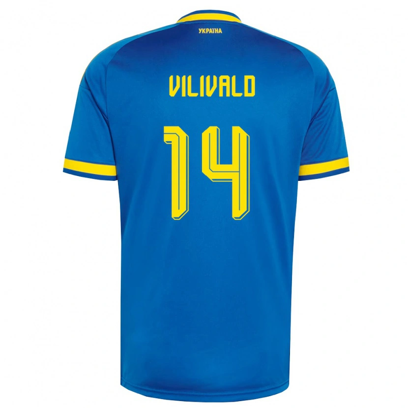 Danxen Kid Ukraine Volodymyr Vilivald #14 Blue Yellow Navy Away Jersey 26-28 T-Shirt