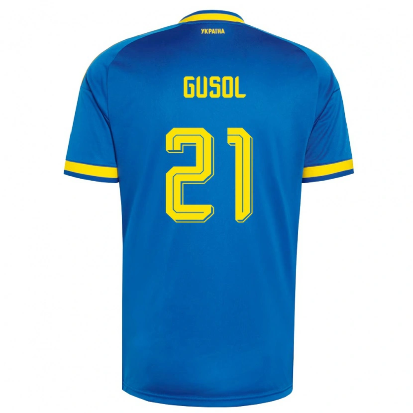 Danxen Kid Ukraine Artem Gusol #21 Blue Yellow Navy Away Jersey 26-28 T-Shirt