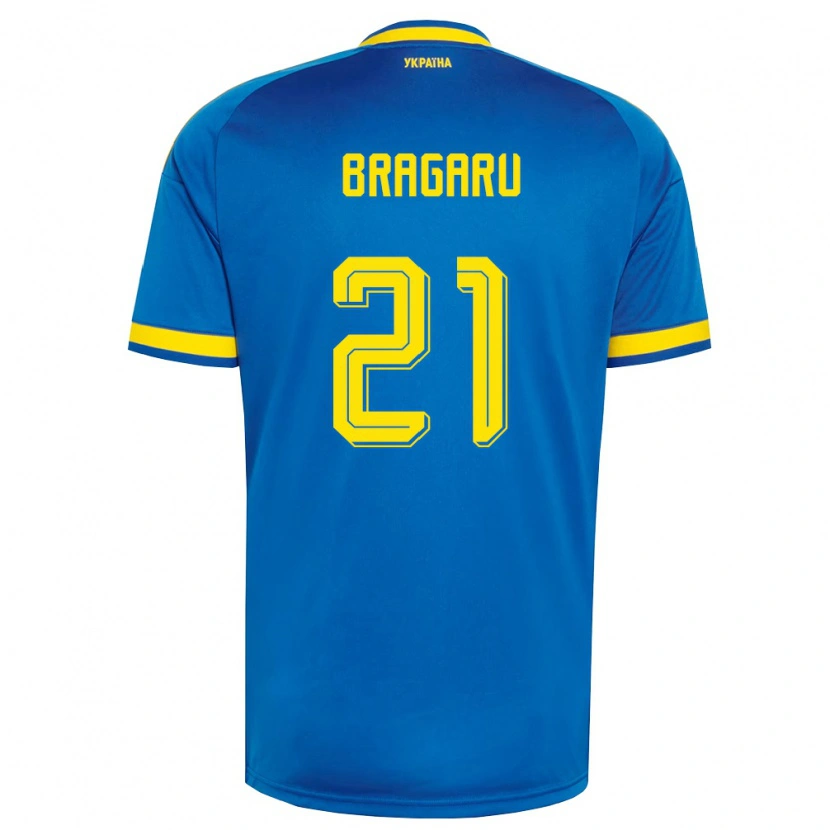 Danxen Kid Ukraine Maksym Bragaru #21 Blue Yellow Navy Away Jersey 26-28 T-Shirt