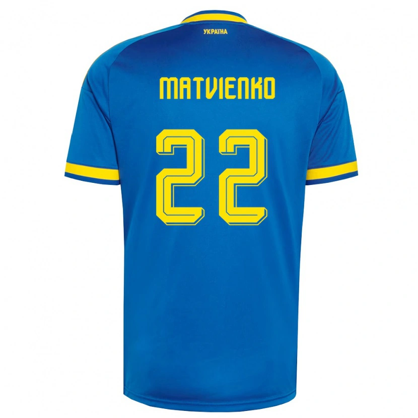 Danxen Kid Ukraine Mykola Matvienko #22 Blue Yellow Navy Away Jersey 26-28 T-Shirt