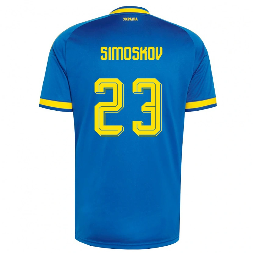 Danxen Kid Ukraine Aleksander Simoskov #23 Blue Yellow Navy Away Jersey 26-28 T-Shirt